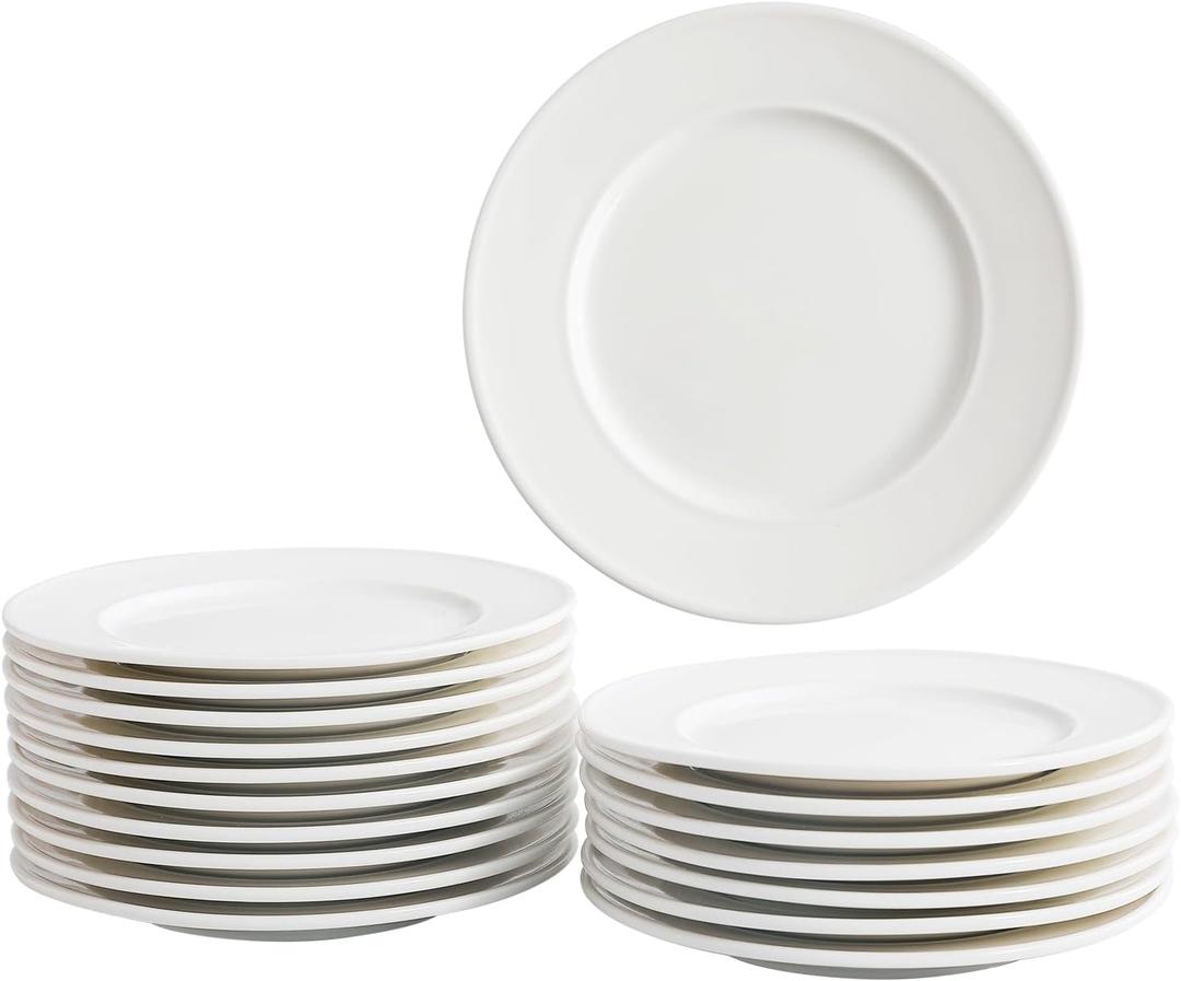 OMAYKEY 6 Inch Ceramic Dessert Plates Set of 18, Small Salad Plates, Porcelain Round Shaped Dinner Plates, Appetizer Plates for Cake Waffles Snacks Side Dish, Oven Microwave Dishwasher Safe, White