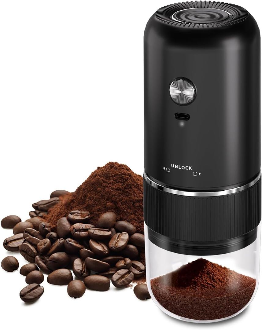 Portable Electric Coffee Grinderautomatic Coffee Grinder With USB Type-C Wireless Charging Designadjustable Coarse To Fine For Coffee Beans, Grains, Cleaning Brush + Cable Includes (Black)