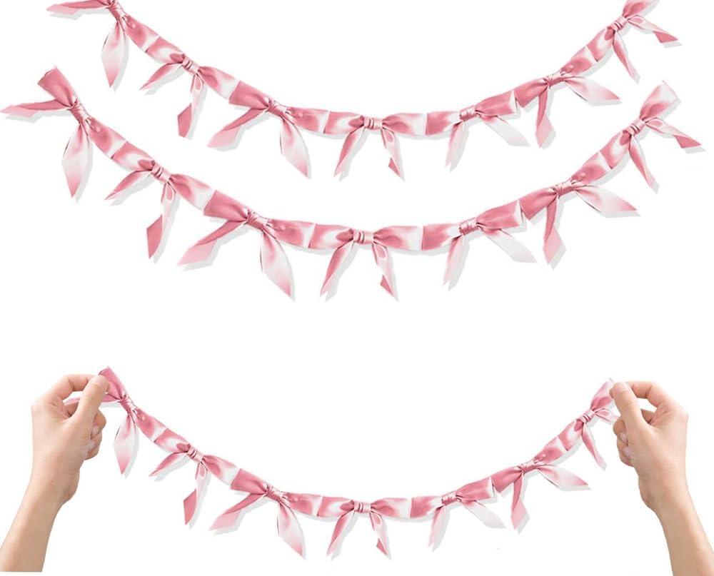 JeVenis 2Pcs Pink Garland Pink Bow Ribbon Banner Coquette Bachelorette Party Coquette Birthday Party Decoration Mothers Day Present