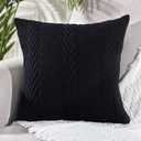 MANDIOO Cotton Knitted Decorative Throw Pillow Covers Soft Cozy Outdoor Cushion Cases Luxury Modern Pillowcases for Couch Sofa Bed 18x18 Inches Black