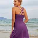 Maacie Maternity Tennis Dress with Shorts and Built in Bra Scoop Neck Sleeveless A-line Workout Golf Dress with Pocket (Purple, S)