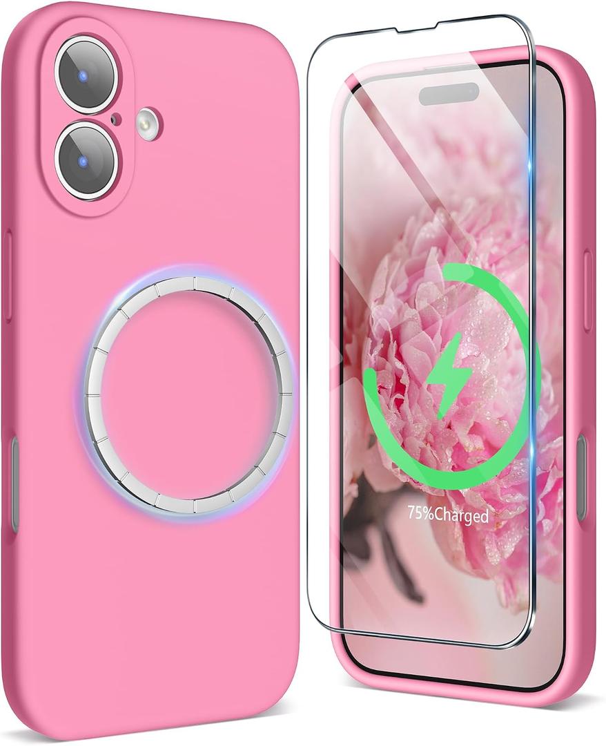 SURPHY Case for iPhone 17 Case with Screen Protector (6.3 inch 2025), Compatible with MagSafe, Liquid Silicone 17 Phone Cases Whit Soft Microfiber Lining, Pink