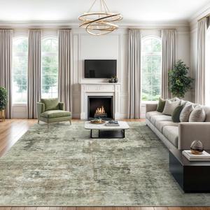 Soalmost Abstract Rug 8x10 Large Living Room Neutral Modern Washable Area Rugs for Bedroom Dining Room Non-Slip Stain Resistant Foldable Thin Green Black