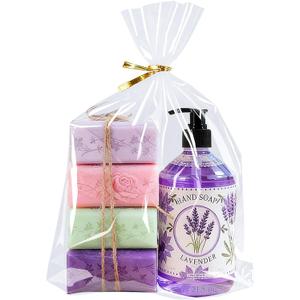 PigPotParty Cellophane Bags 10x14 Inch, 50 Pack Clear Plastic Gift Bags with Bottom Gusset for Stand-Up Display, Medium Cello Wrap for Large Goodies, Treats, Party Favors, Mugs, Includes 50 Ties