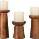 Pillar Candle Holders Set of 3 Wooden Candle Holders Decorative Wood Candlestick Holders for Living Room, Table Centerpiece for Wedding, Christmas, Party, Home - 4", 6", 8"