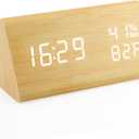 OCT17 Wooden Alarm Clock, Wood Alarm Clock Smart LED Digital Clock for Bedroom/desks, Upgraded with Time Temperature, Adjustable Brightness and Voice Control, Humidity Displaying - Bamboo