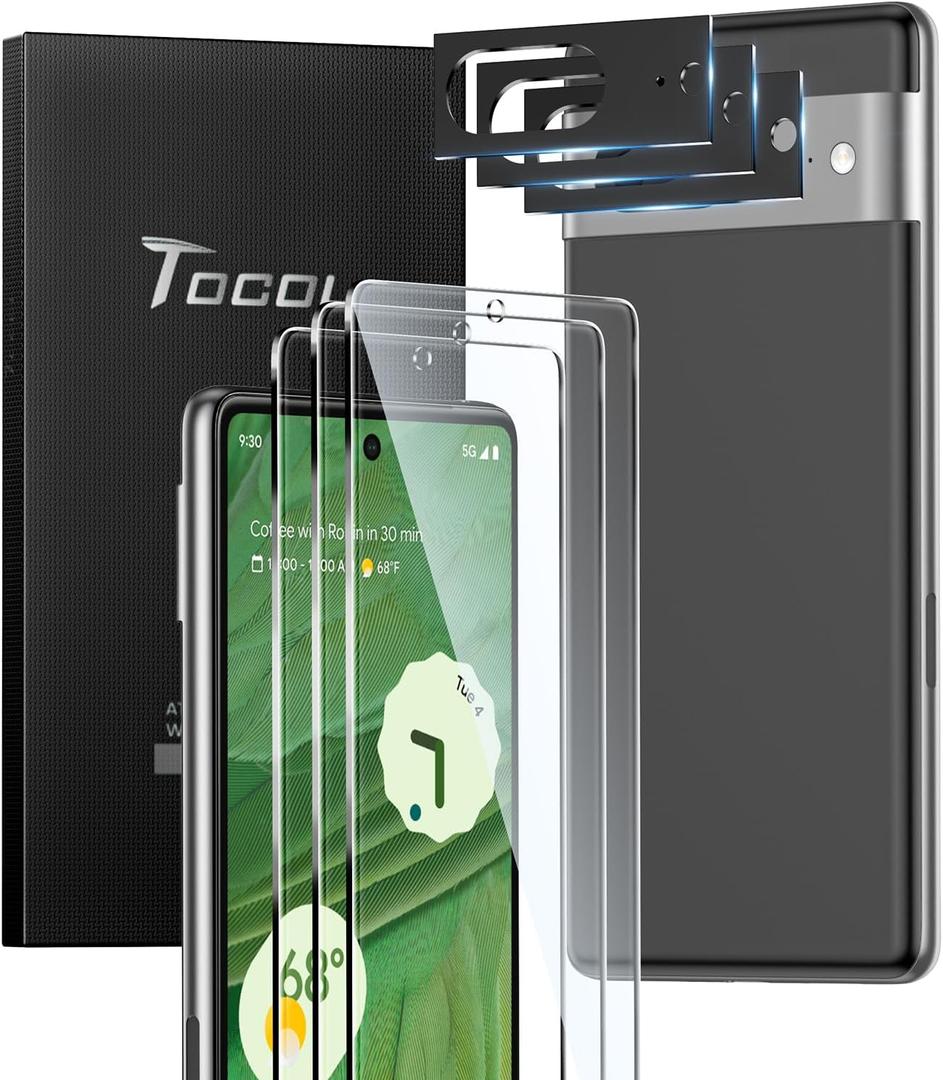 TOCOL 3 Pack for Google Pixel 7 - Tempered Glass Screen Protector & Glass Camera Lens Protector, 10X Military Shatterproof, [Alignment Tool] [Fingerprint Unlock]