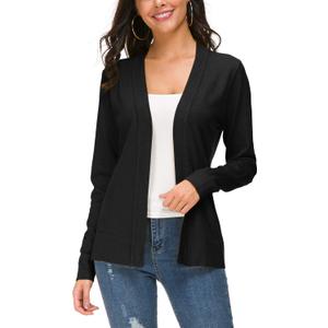 Urban CoCo Women's Long Sleeve Open Front Knit Cardigan Sweater (Black, S)