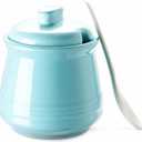 DOWAN Sugar Bowl with Lid and Spoon,12OZ Ceramic Sugar Holder for Coffee Bar, Countertop, Sugar and Creamer Bowl, Kitchen Accessories and Decor, Teal