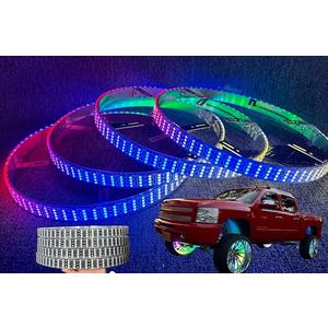 FIJVKNXY 4PCS 17.5" Quad Row RGB Dream Color Chasing LED Wheel Rim Lights, Waterproof App & Remote Control, Strobe/Flash Modes for Trucks, Cars