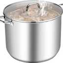 TeamFar Stainless Steel Stock Pot, 24QT Large Stockpot Tri-ply Bottom Cooking Soup Pot with Glass Lid, for Induction Gas Glass Stovetops, Non Toxic & Heavy Duty, Large Size & Easy Clean, 24 Quarts