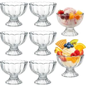 Ysglory 6 Sets Glass Ice Cream Bowl 5oz Glass Dessert Cups Elegant Footed Tulip Sundae Parfait Glasses Bowls for Sundae, Fruit, Ice Cream, Pudding, Small Snacks, Condiment (Clear)
