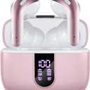 TAGRY Bluetooth Headphones True Wireless Earbuds 60H Playback LED Power Display Earphones with Wireless Charging Case IPX5 Waterproof in-Ear Ear buds with Mic for TV Smart Phone Laptop Computer Sports (Pink)