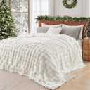 Lotus Karen King Size Faux Fur Blanket Cream White - Big Bubble Rabbit Fluff Throw for Bed Large Fluffy Fuzzy Cozy Thick Furry Plush Shaggy Blankets 108x90 Inches,Cream White, King (108" x 90")