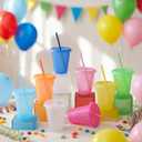 30 x Sieral 30 Pack Cups with Lids and Straws Kids Tumbler with Straw Reusable Water Bottle Iced Coffee Travel Mug Adults Plastic Cups for Parties 16 oz (Clear Multicolor)