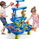 Water Table for Toddlers 1-3 3-5, 4-Tier Water Table for Kids with Sand Beach Toys, Water and Sand Sensory Table Beach Outdoor Birthday Gifts Toys for Kids Toddlers Age 3 4 5 6 7 8 Boys Girls