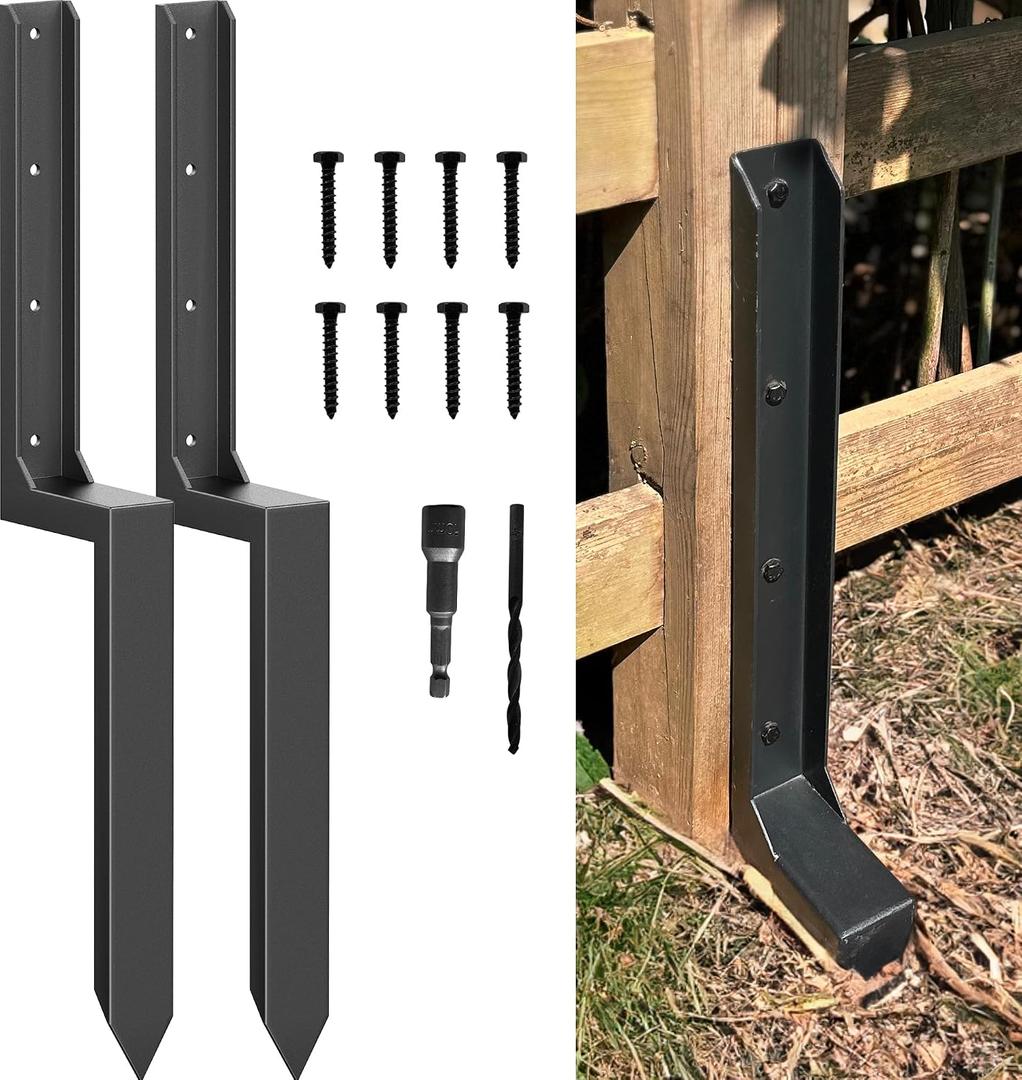 Fence Post Repair Kit - One-Piece Steel Anchor & Stakes for Broken/Leaning 4x4/6x6 Wood Posts (Size: Thicker 33.62" x 11-Gauge
)