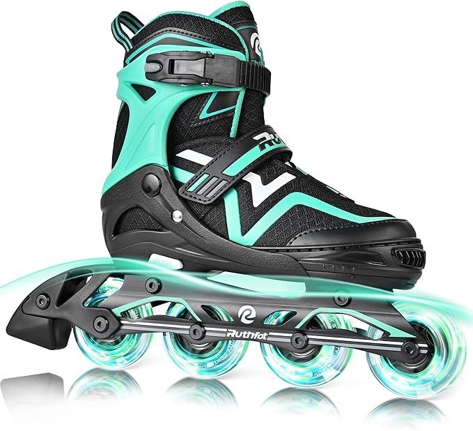 Ruthfot Adjustable Inline Skates for Boys and Girls, Light Up Skates for Ages 617 Kids Outdoor Illuminating Patines for Women and Men (L)