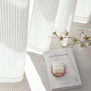 NICETOWN Non See Through Pure White Striped Sheer Curtains 63 inches Long for Living Room, Semi Chiffon Grommet Window Treatment Light Filtering Drapes for Home Office Bedroom 52" Wide