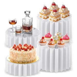 4Pcs Buffet Risers, Food Risers for Buffet Table, Foldable Food Display Riser, White Cardboard Cylinder Cake Cupcake Stands for Show Catering Desserts, Foods, Jewelry