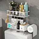 Godboat Bathroom Organizer - Over the Toilet Storage Cabinet, 2-Tier Floating Shelves, Wall Shelf with 2 Hooks & Paper Rack, Cool Accessories & Decor, Gifts for Women, Mothers Day (White)