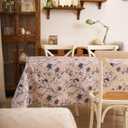 Silver Floral Poppy Flowers Printed Wrinkle Resistant Tablecloth, Waterproof Vinyl Tablecloths for Formal or Everyday Use, 52"x70" Grey Blue White/Rectangle