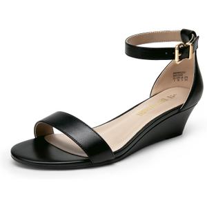 DREAM PAIRS Womens Open Toe Espadrilles Dressy Platform Sandals Slip on Elastic Ankle Strap Wedges Sandals, Size 9, Black/ Pu, INGRID-W