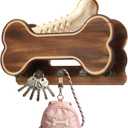Doggie Bone Key Holder Wall Mount, Rustic Wooden Dog Leash Holder with 5 Hooks, Dog Stuff Storage Shelf, Pet Accessories Organizer for Entryway, Living Room, 11.8 x 6.1 x 3.1 in