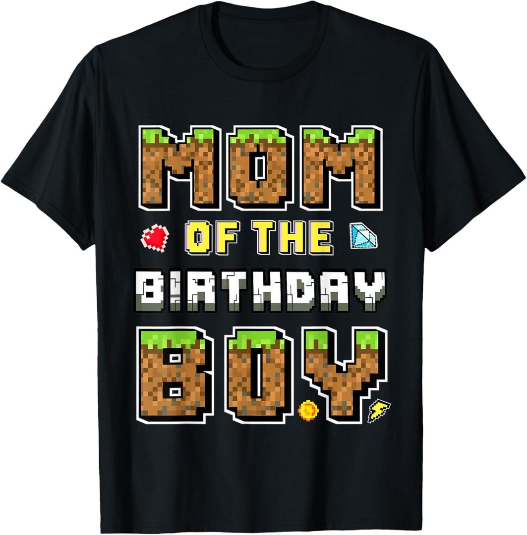 Mom Of The Birthday Boy Gamer Pixel Birthday party Matching T-Shirt, Size XL