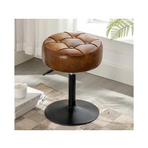 LUE BONA Adjustable Vanity Stool, 360°Swivel Vanity Chair for Makeup Room, Brown Stool Chair for Vanity, Small Faux Leather Vanity Stools for Bathroom, Living Room