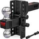 TYT Adjustable Truck Trailer Hitch for 2.5 inch Receiver, 6" Drop/Rise Tow Hitch with Dual Balls (2" & 2-5/16"), Includes Two Pin Locks & Hitch Tightener