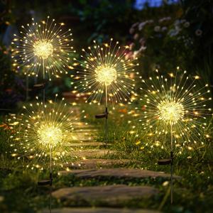 GIGALUMI Garden Decor Outdoor Lights 120LED 4Pack, Solar Garden Lights Outside Fairy Firework Decorative,Solar Powered for Yard Pathway Flowerbed Planter Balcony Patio 4th of July Decor (Warm White
