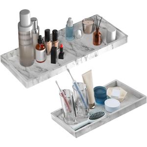 BBK Bathroom Vanity Tray - 2 Pack (7.8" and 11.8") Silicone Bathroom Trays for Counter, Perfume Key Trinket Ring Tray, Decor Soap Dispenser Countertop Tray for Kitchen Sink Organization (Marble Gray)