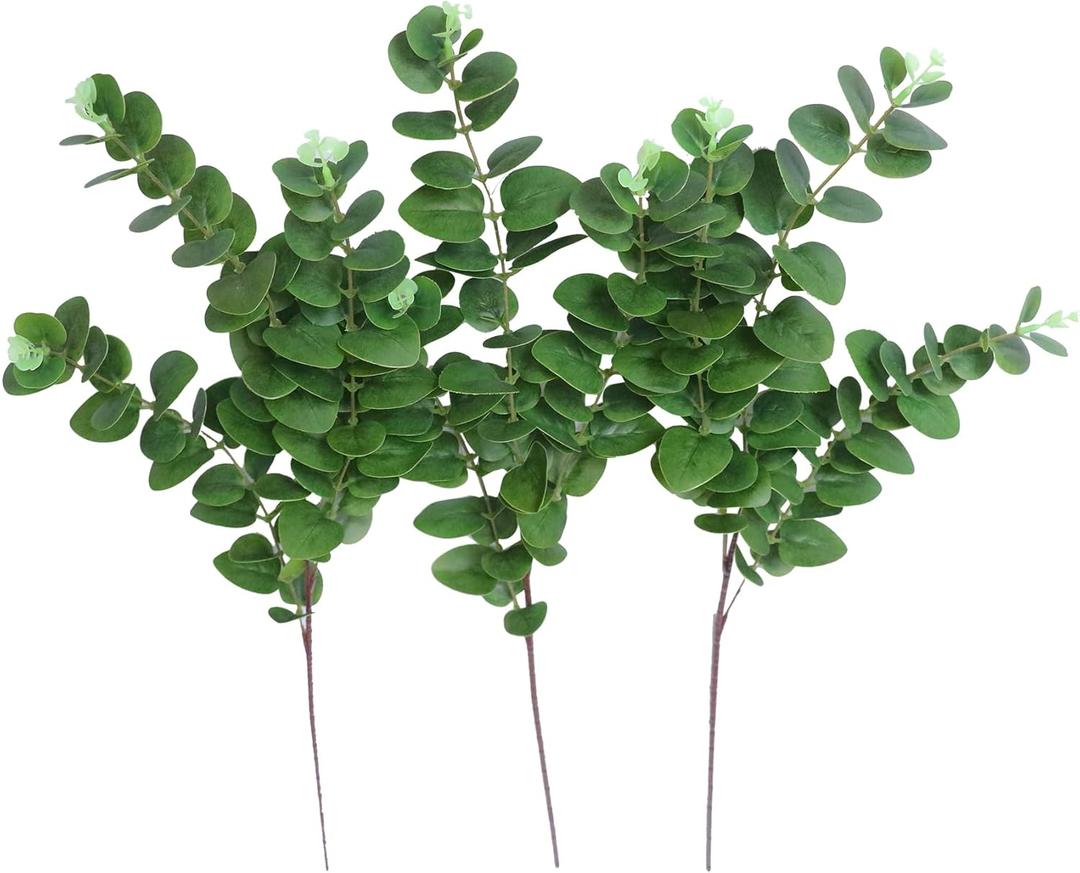 Forlaoers Green Fake Eucalyptus Faux Greenery Stems Silk Plants 32" Tall Leaves Olive Branches for Vases Home Decor Floral Arrangements Indoor Wedding Flowers (B:3pcs 31" Tall Green Eucalyptus)