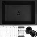 Black Undermount Kitchen Sink, 27" x 18" x 9" Matte Black Granite Composite Kitchen Sinks, 2718 Single Bowl Small Kitchens Sink With Accessories (Black)