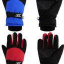 SATINIOR 2 Pairs Kids Waterproof Winter Snow Gloves Ski Gloves for Boy Girl Outdoor Warm Thickening Snowboar, Color Red and Blue, 6-10 Years