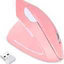 Left Handed Mouse, 2.4G Wireless Left Handed Ergonomic Mouse with 800/1200/1600 Adjustable DPI, 6 Buttons Wireless Vertical Mouse for MacBook/Laptop/PC/Desktop (Pink)