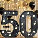 8.8"Decorative LED Light up Numbers, Glitter Marquee Numbers Lights for 13th Birthday Decorations, Shiny Lighted Number Sign for Birthday Party Wedding Anniversary Home Decor, Glitter Black 50