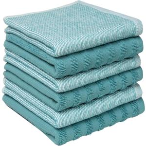 Bumble Premium Dish Cloths 13"x13" (6 Pack) | 100% Natural Ring Spun Cotton | 400 GSM | Highly Absorbent & Soft |Yarn Dyed & Solid Dyed Terry Dish Cloth Set - Aqua