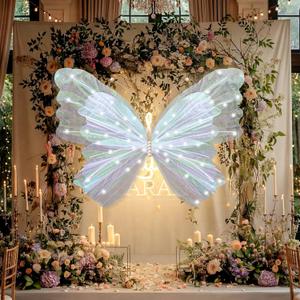 47 Inch Giant Butterfly Party Decoration Mariposas Grandes Para Backdrop Decor Large 3D Silk Light up LED Butterfly Backdrop for Spring Wedding Baby Shower Birthday Fairy Garden Party Outdoor(White)