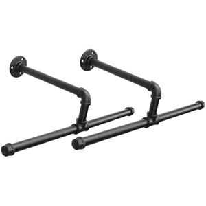 Jeasor Industrial Pipe Clothes Rack Wall-Mounted, Multi-purpose Rustic Vintage Hanging Rod for Space-Saving Storage in Bedroom, Bathroom, and Laundry Room, 2 Pack Black