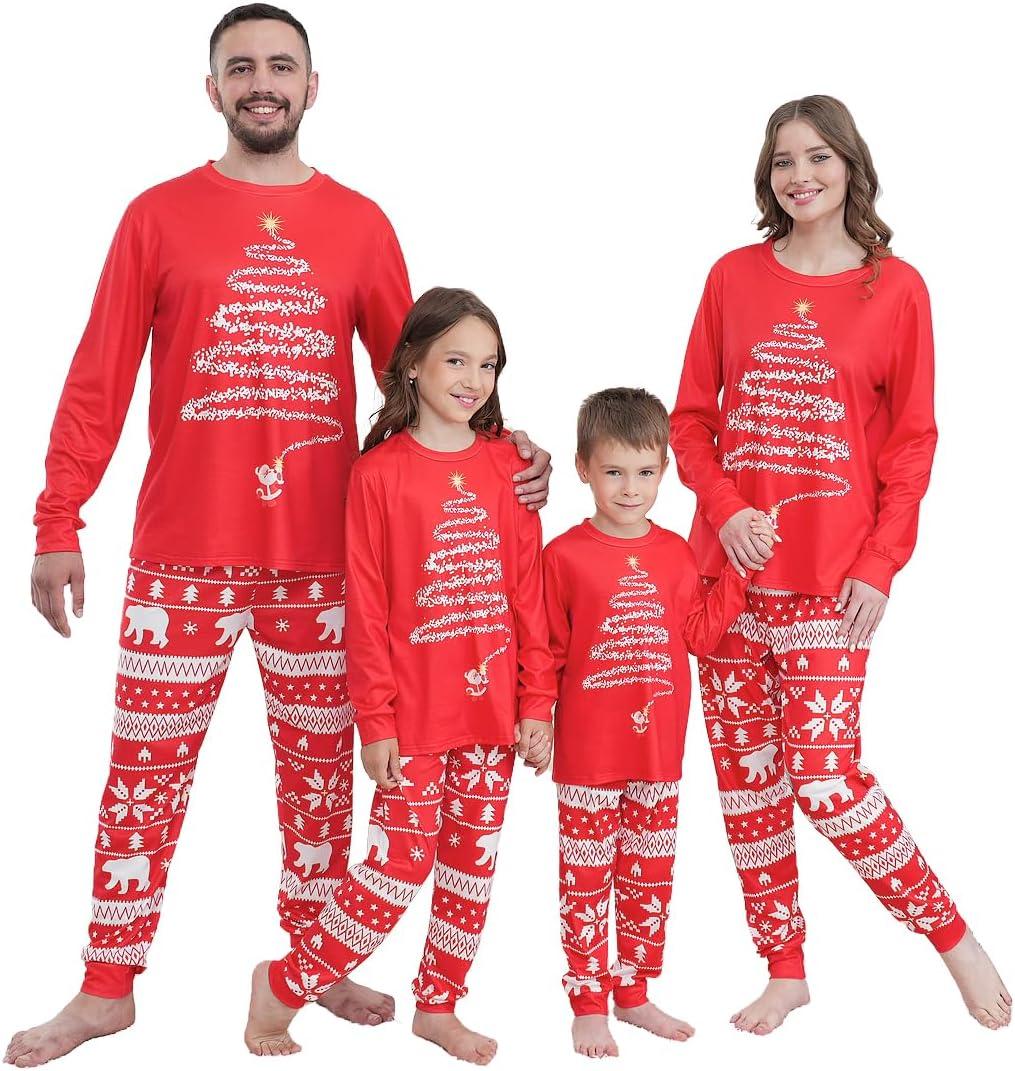 Family Matching Christmas Pajamas Set, Cute Elk Sleepwear for Boys Girls Dad Mum (Medium, Red Fireworks)