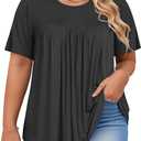 VISLILY Women's-Plus-Size-Tops Trendy Summer Short Sleeve T Shirts Cute Flowy Pleated Blouses Casual Loose Fit Tunics
 2XL, Black 