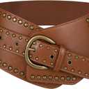 JASGOOD Women Vintage Wide Elastic Belt Studded Stretchy Waist Belt with Rivets Metal Buckle (Suit for Waist Size 23"-27", Brown)