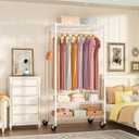 FUTASSI P6 Rolling Clothes Rack Heavy Duty, Clothing Racks for Hanging Clothes, Freestanding Garment Rack with Wheels, Portable Closet Rack Max Load 380 LBS, 35.5'' W x 14'' D x 74.6'' H, White
