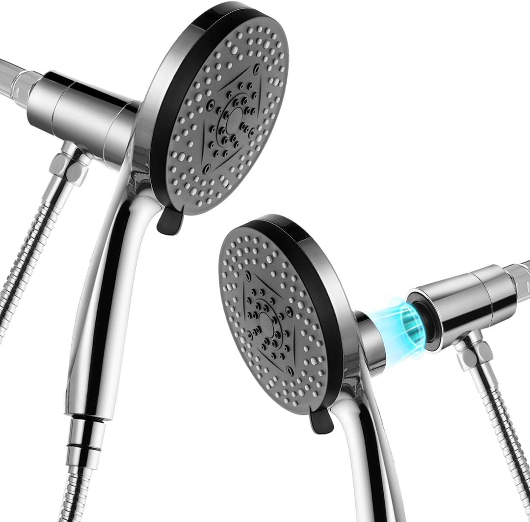 Magnetic Shower Head with Handheld:High Pressure10-setting Handheld Shower Head,Magnetic Bracket,59 Inches Stainless Steel Shower Hose. (Basic Model, Chorme)