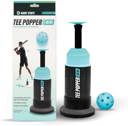 Bandit Sports Baseball Training Mini Tee Popper, Hitting Tee for Perfect Swings, Batting Machine for Practicing Hitting Without a Pitcher (1 Popper Ball Included)