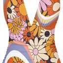 One Piece Bathing Suit for Women Custom Tummy Control Bathing Suits Trendy Summer Beach Wear, 70s Hippie Daisy Swirl,  Small