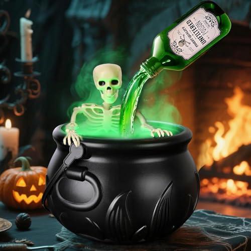 PYOF Halloween Decorations Indoor - Cauldron Halloween Decor with Magic Floating Potion Bottles and Diffuser - Black Plastic Witches Bowl Hocus Pocus Party Decoration for Vintage Home Decor (8"x 5")