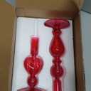 DN DECONATION Pink Glass Candle Holders Set of 2  Heart Taper Candle Holders for Valentine's Day, Candlestick Holder Wedding Decorations, Farmhouse Home Coffee Table Decor & Housewarming Gifts